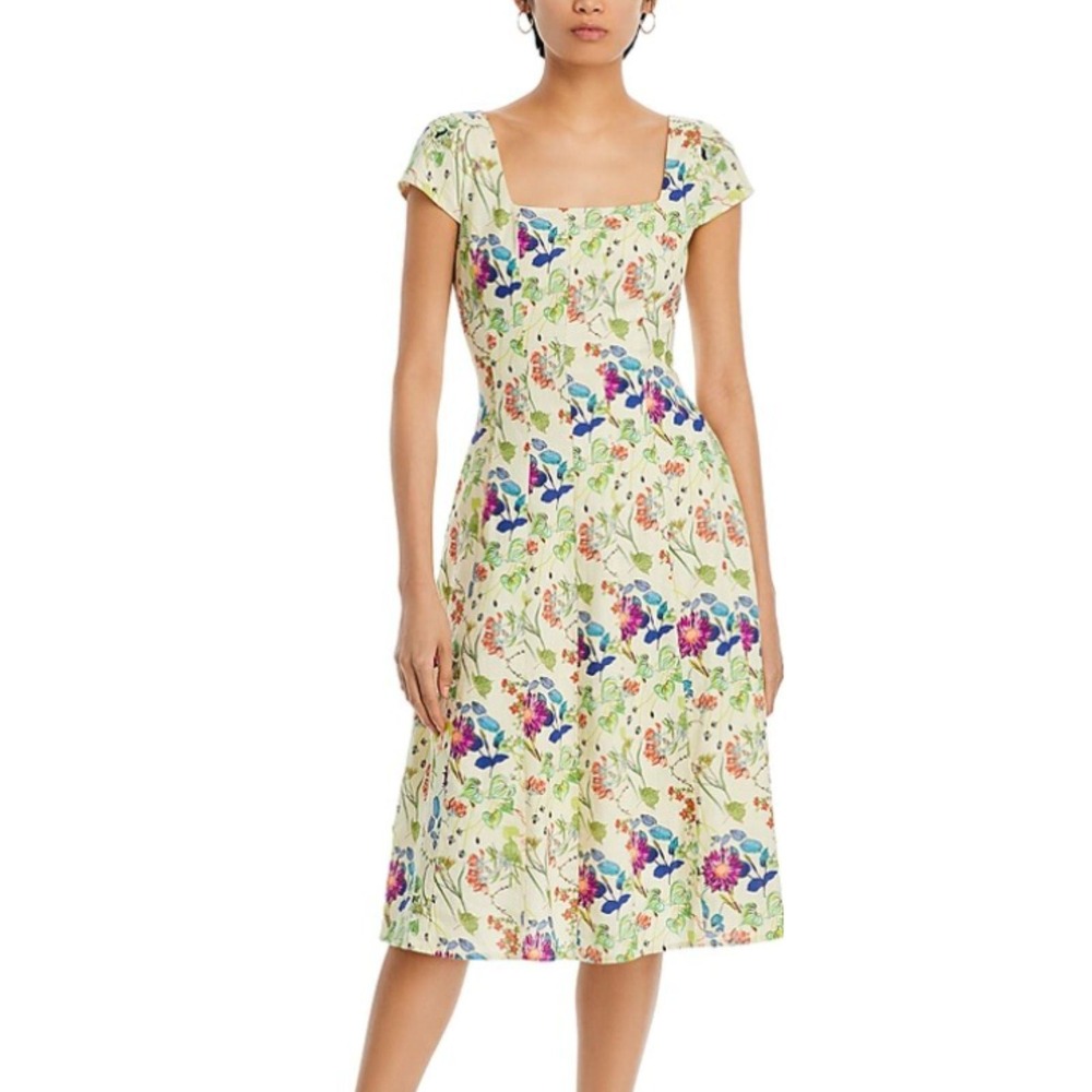 Bagatelle Collection Dress Womens XL Cream Fiesta Floral Cap Sleeve Midi Pockets